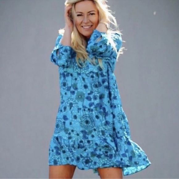 Zara Floral Print Tiered Dress Blue Size Small - Picture 5 of 16